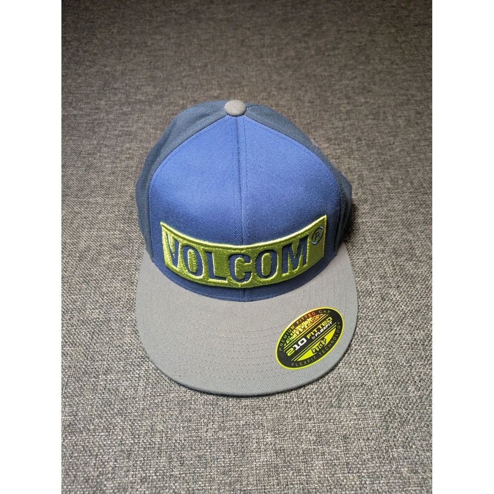 Volcom 210 Fitted FlexFit Hat Blue Lime Green Gray 6 7/8 -7 1/4 New Cap
